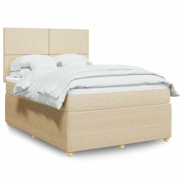 vidaXL Boxspringbett mit Matratze Creme 160x200 cm Stoff