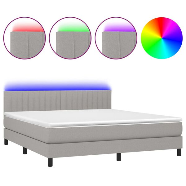 vidaXL Boxspringbett mit Matratze & LED Hellgrau 180x200 cm Stoff