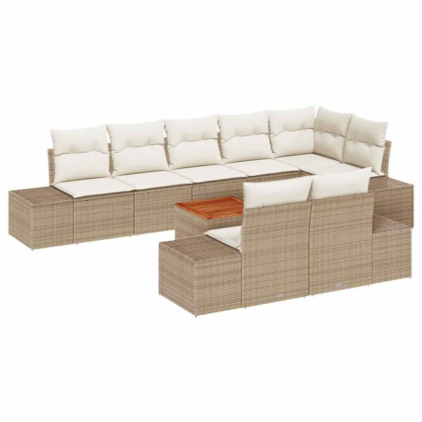 vidaXL Gartensofa-set mit Kissen 9 pcs Beige Poly-Rattan