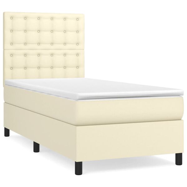 vidaXL Boxspringbett mit Matratze Creme 90x200 cm Kunstleder