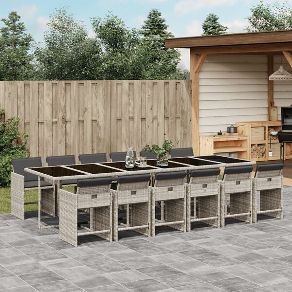 vidaXL 13-tlg. Garten-Essgruppe mit Kissen Hellgrau Poly Rattan