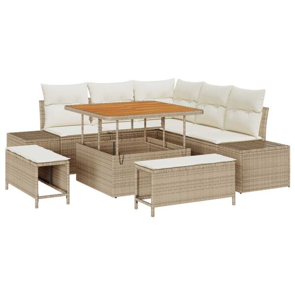 vidaXL Gartensofa-set mit Kissen mit Speicher 8 pcs Beige Poly Rattan