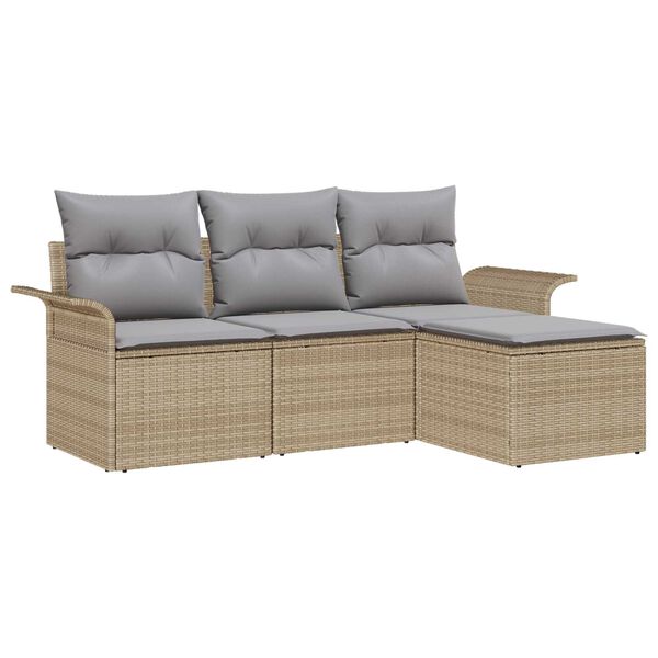 vidaXL Garten-Sofa-Set mit Kissen mit Speicher 4 pcs Beige Poly Rattan