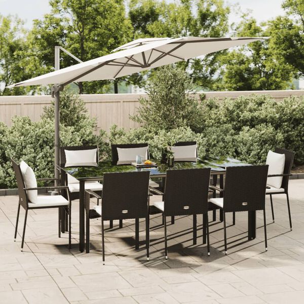 vidaXL 9-tlg. Garten-Essgruppe mit Kissen Schwarz Poly Rattan