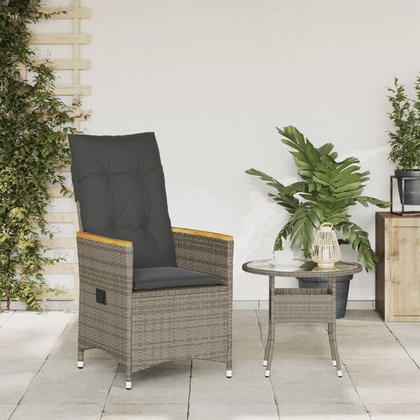 vidaXL Gartensessel Verstellbar mit Kissen Grau Poly Rattan