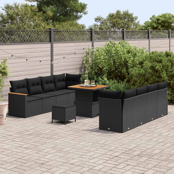 vidaXL Gartensofa-set mit Kissen 12 pcs Schwarz Poly-Rattan
