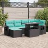 vidaXL 7-tlg. Garten-Sofagarnitur mit Kissen Schwarz Poly Rattan
