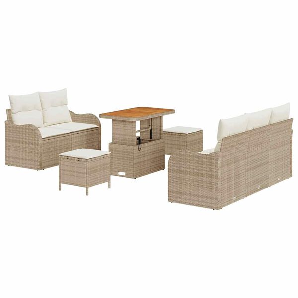vidaXL Garten-Sofa-Set mit Kissen mit Speicher 8 pcs Beige und Creme