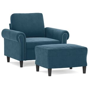 vidaXL Sessel mit Hocker Blau 60 cm Samt