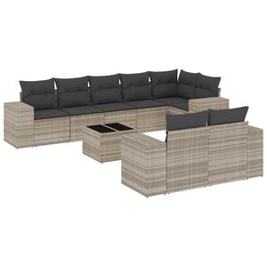 vidaXL 9-tlg. Garten-Sofagarnitur mit Kissen Hellgrau Poly Rattan