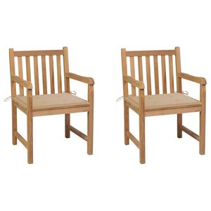 vidaXL Gartenst&uuml;hle 2 Stk. mit Beige Kissen Massivholz Teak