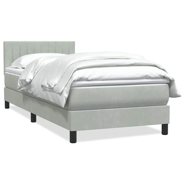 vidaXL Boxspringbett mit Matratze Hellgrau 80x220 cm Samt