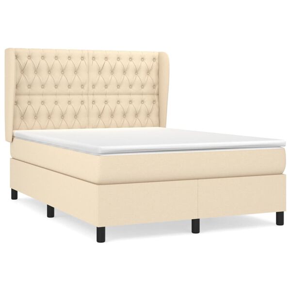 vidaXL Boxspringbett mit Matratze Creme 140x190 cm Stoff