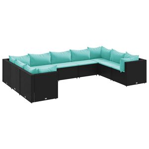 vidaXL 9-tlg. Garten-Lounge-Set mit Kissen Schwarz Poly Rattan
