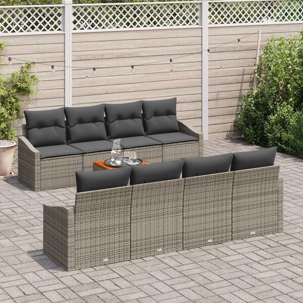 vidaXL Gartensofa-set mit Kissen 9 pcs Grau Poly-Rattan