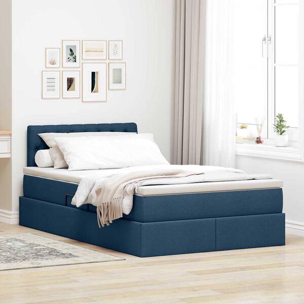 vidaXL Bett mit Stauraum und LED mit Matratze Blau 120 x 190 cm Stoff
