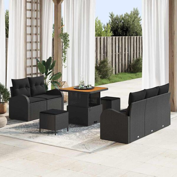 vidaXL Garten-Sofa-Set mit Kissen 8 pcs Schwarz 80 x 80 x 71 cm