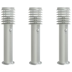 vidaXL Wegeleuchten mit Bewegungsmelder 3 Stk. Silbern 60 cm Edelstahl