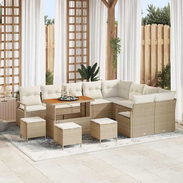vidaXL Garten-Sofa-Set mit Kissen mit Speicher 13 pcs Beige und Creme