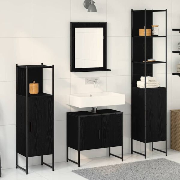 vidaXL Badezimmerm&ouml;bel-Set mit Regal 4 pcs Schwarz Holzwerkstoff