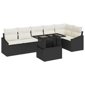 vidaXL Garten-Sofa-Set mit Kissen mit Speicher 7 pcs Schwarz und Creme