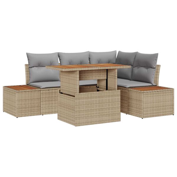 vidaXL Garten-Sofa-Set mit Speicher 5 pcs Beige Poly Rattan