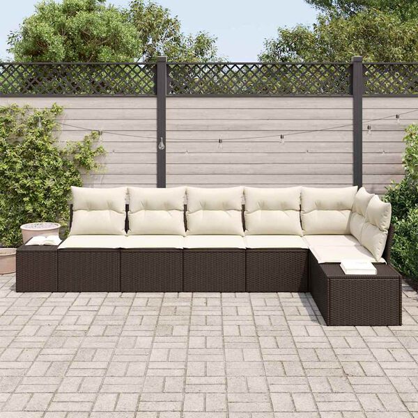 vidaXL Gartensofa-set mit Kissen 6 pcs Braun und Creme Poly-Rattan