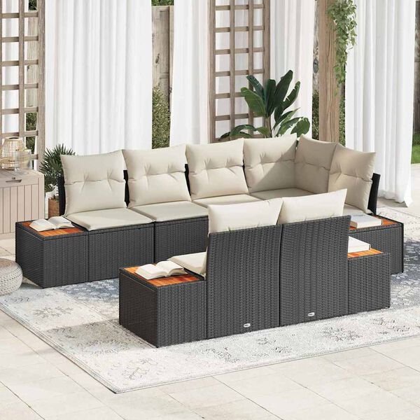 vidaXL Gartensofa-set mit Kissen 7 pcs Schwarz Poly-Rattan