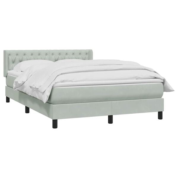 vidaXL Boxspringbett mit Matratze Hellgrau 140x210 cm Samt