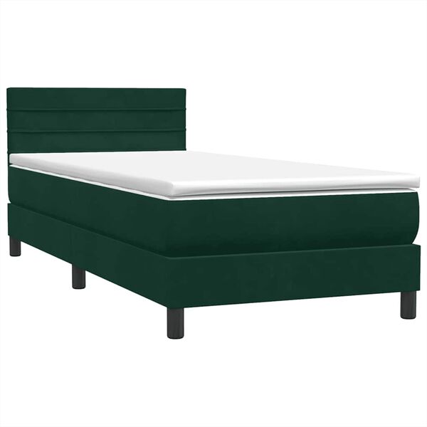 vidaXL Boxspringbett mit Matratze Dunkelgr&uuml;n 90x210 cm Samt