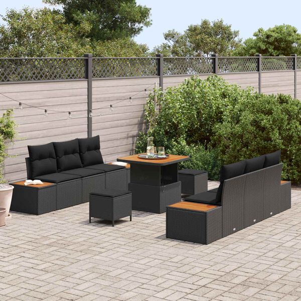 vidaXL Gartensofa-set mit Kissen 9 pcs Schwarz Poly Rattan
