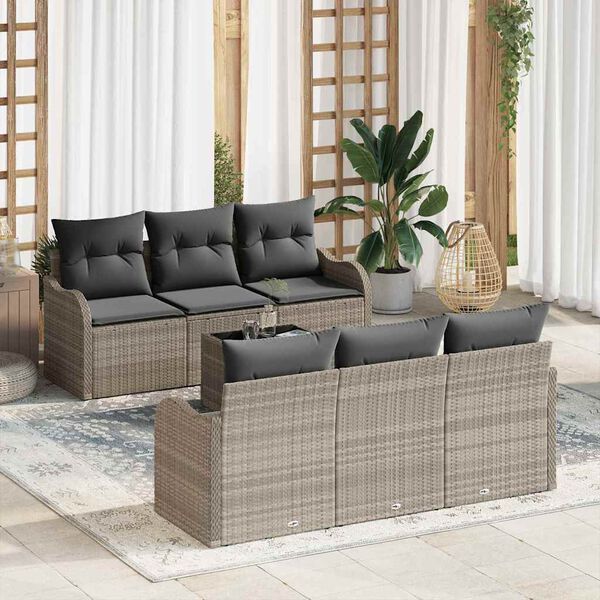 vidaXL Garten-Sofa-Set 7 pcs Hellgrau 55 x 55 x 37 cm Poly Rattan