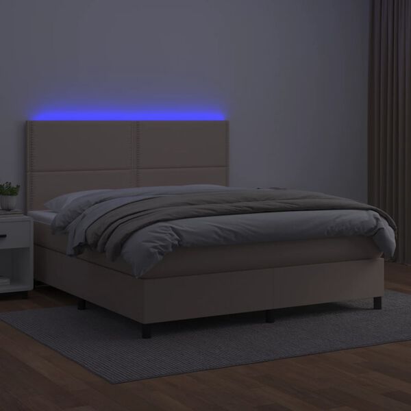 vidaXL Boxspringbett mit Matratze & LED Cappuccino-Braun 140x200cm