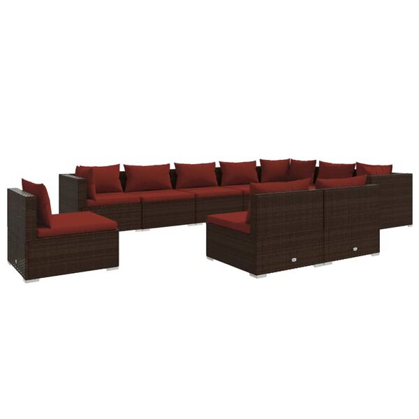 vidaXL 10-tlg. Garten-Lounge-Set mit Kissen Poly Rattan Braun