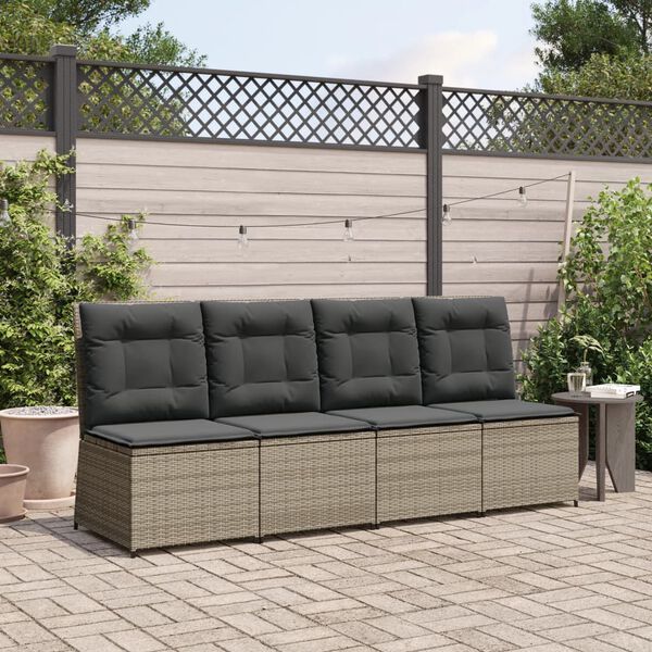 vidaXL Gartensessel mit Liegefunktion und Kissen Grau Poly Rattan