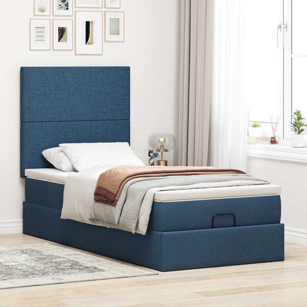vidaXL Ottoman-Bett mit Matratze Blau 100x200 cm Stoff