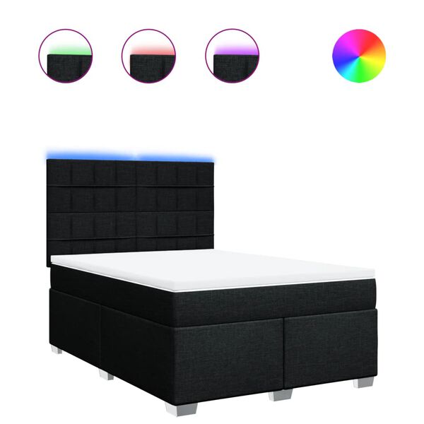 vidaXL Boxspringbett mit Matratze Schwarz 140x200 cm Stoff