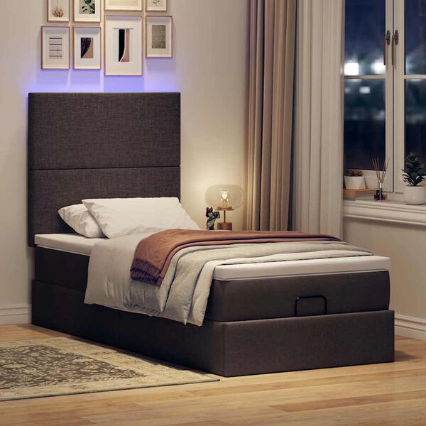 vidaXL Ottoman-Bett mit Matratze & LEDs Dunkelbraun 90x190 cm Stoff