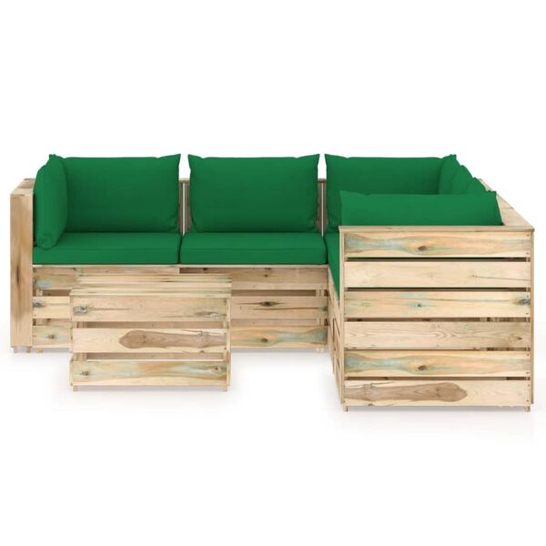 vidaXL 6-tlg. Garten-Lounge-Set mit Kissen Gr&uuml;n Impr&auml;gniertes Holz