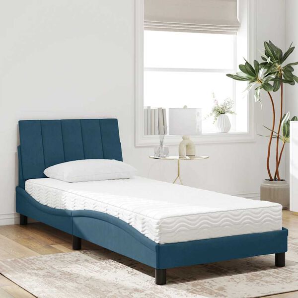 vidaXL Bett mit Matratze "Hanko" Blau 90x190 cm Samt