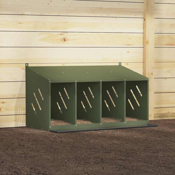 vidaXL Hühner-Nistkasten mit 4 Fächern Olivgrün Metall