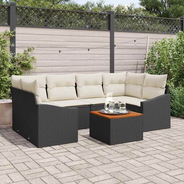vidaXL Gartensofa-set mit Kissen 7 pcs Schwarz Poly-Rattan