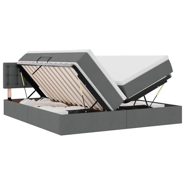 vidaXL Bett mit LED-Lichtleisten Dunkelgrau 200 x 200 cm Stoff