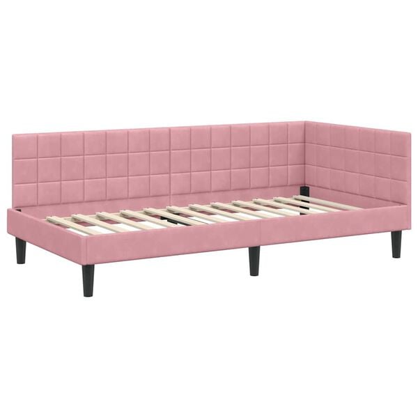 vidaXL Eckbettgestell mit Kopfteil Rosa 90 x 200 cm Samt