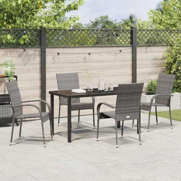 vidaXL Garten Essgruppe 5 pcs Grau Pulverbeschichteter Stahl