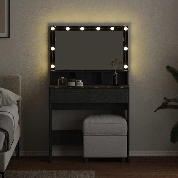 vidaXL Schminktisch mit Regal Schwarz Eichen-Optik 80 x 41 x 134,5 cm