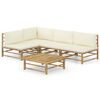 vidaXL 5-tlg. Garten-Lounge-Set mit Cremewei&szlig;en Kissen Bambus