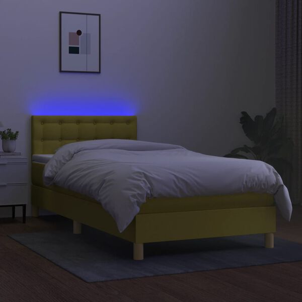 vidaXL Boxspringbett mit Matratze & LED Gr&uuml;n 90x200 cm Stoff