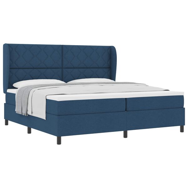 vidaXL Boxspringbett mit Matratze mit Kopfteil Blau 200 x 200 cm Stoff