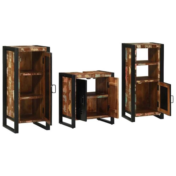 vidaXL Badezimmermöbel-Set 3 pcs Braun Massives upgecyceltes Holz